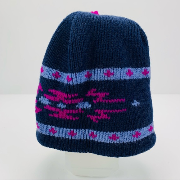 Wigwam Fair Isle Wool Tasseled Beanie Winter Hat Made in USA Navy Purple - Picture 8 of 11